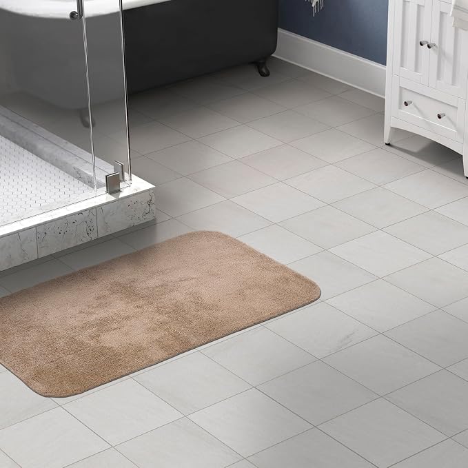 Garland Rug Traditional 30 in. x 50 in. Plush Nylon Washable Bath Rug Taupe