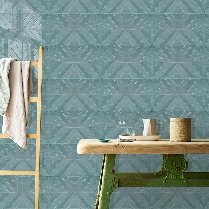 STICKGOO Herringbone Peel and Stick Backsplash, Blue Teal, 10 Sheets | 12.6 x 9.7 in, Thicker Rectangular Vinyl Stick-On Wall Tiles, Easy Alignment, Waterproof, Easy to Clean, Kitchen/Bathroom