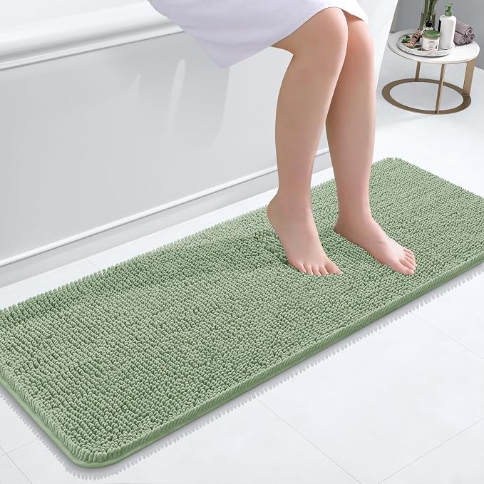 OLANLY Bathroom Runner Rugs 47x17, Extra Soft Absorbent Chenille Bath Rugs | Sage Green, Quick-Drying Rubber Backing, Washable Long Bath Mat for Bathroom Floor, Tub and Shower, Home Decor Accessories