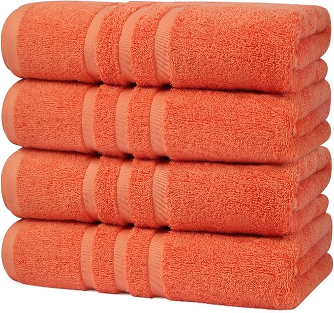 Velqora Bath Towels, 4 Pack, 30x60 in, 100% Cotton, Soft & Absorbent, Coral | Balanced Weight | Everyday Comfort | Easy Care
