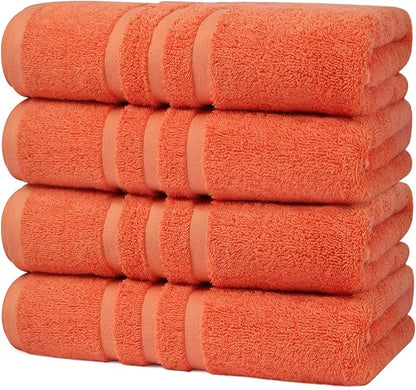 Velqora Bath Towels, 4 Pack, 30x60 in, 100% Cotton, Soft & Absorbent, Coral | Balanced Weight | Everyday Comfort | Easy Care