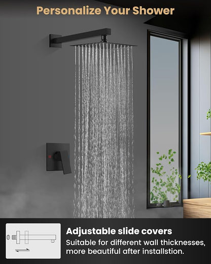 Airuida 8 Inch Matte Black Shower Faucet Set,Shower Valve Kit | Rainfall Shower Head and Handle Set,Female Thread Rough-in Valve Shower Kit,Single Function Shower System