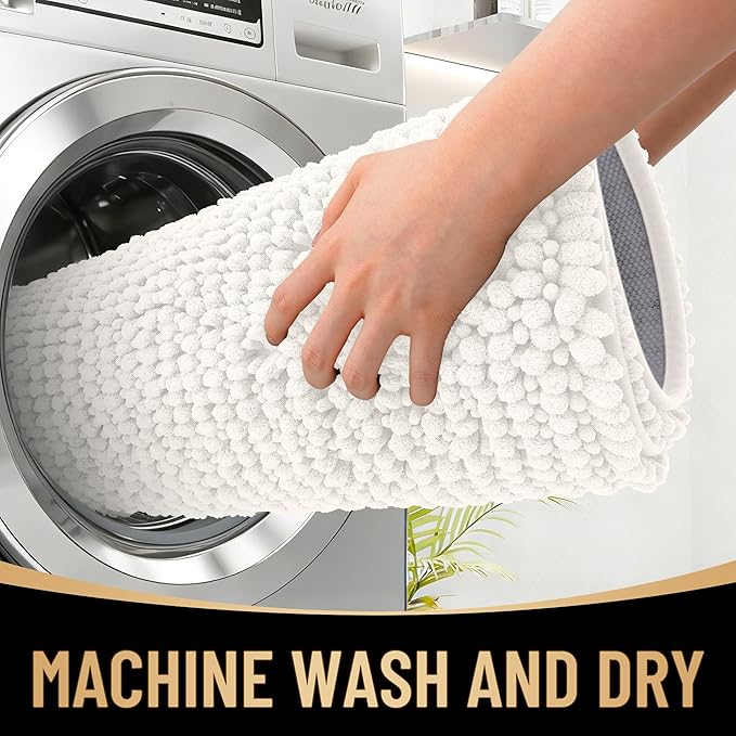 OLANLY Thick Chenille Bathroom Rugs 30x20, Soft Absorbent Bath Mat, Ivory | Bath Rugs, Rubber Backing, Machine Wash Dry, Bath Mats for Bathroom Floor, Tub and Shower, Home Decor Accessories