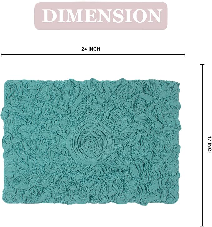 Home Weavers Bell Flower Collection 100% Cotton Tufted Bath Rugs, Extra Soft and Absorbent Bath Rugs, Non-Slip Bath Mats, Machine Washable, Bathroom Bath Mats for Floor, 17"x24" Rectangle, Turquoise