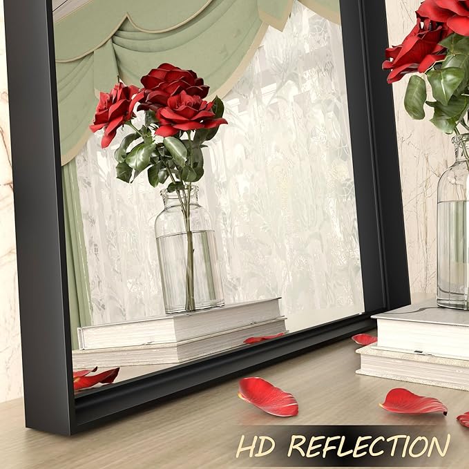 55x36 Inch Black Metal Framed Bathroom Mirror for Wall, Large Rectangle Mirror, Matte Black Bathroom Vanity Mirror, Anti-Rust, Square Corner, Shatterproof, Hangs Horizontally or Vertically