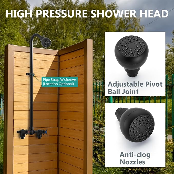 Aolemi Outdoor Shower Kit, 6-Inch Center, 2-Handle, Matte Black | Solid Brass Mixer Valve, SUS304 Shower Pipe, Dual-Handle Hot And Cold Control, Reversible Inlets, and Rotating Head