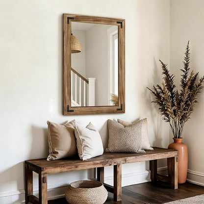 AMOISE Farmhouse Bathroom Vanity Mirror 38"x26" Vintage Rustic Wall Mirror | Wood Frame, Over Sink Mirror for Bathroom, Entryway, Bedroom, Living Room, Vertical or Horizontal Hanging