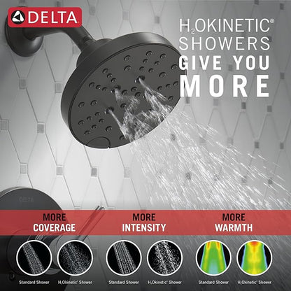 Delta Nicoli 14 Series H2Okinetic Shower Faucet Set, Matte Black/Chrome Shower Head and Handle Set, Valve Trim Kit, Matte Black/Chrome 142749-CS (Shower Valve Included)