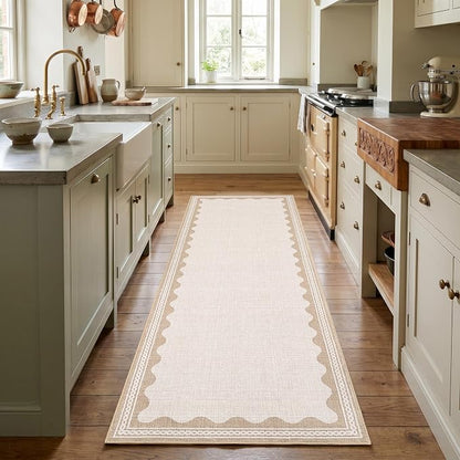 Garvee Washable Hallway Runner Rug 2x6 Runner Rug Bordered Wave Print Beige | Non Slip Entryway Rugs Foldable Non-Shedding Carpet Low Pile Stain-Resistant Indoor Soft Rugs for Laundry Kitchen Bathroom
