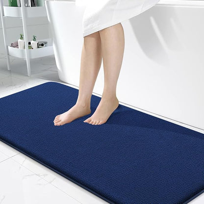 OLANLY Memory Foam Bathroom Runner Rug 47x24, Absorbent Long Bath Mat, Navy | Soft Quick Dry Bath Rugs, Non-Slip Carpet, Machine Washable Mat for Bathroom Floor, Tub and Shower, Home Decor Accessories