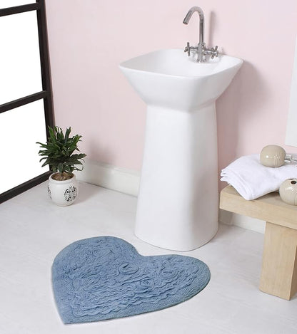 Home Weavers Bell Flower Collection 100% Cotton Tufted Bath Rugs, Extra Soft and Absorbent Bath Rugs, Non-Slip Bath Mats, Machine Washable, Bath Mats for Bathroom Floor, 25"x25" Heart, Sky Blue
