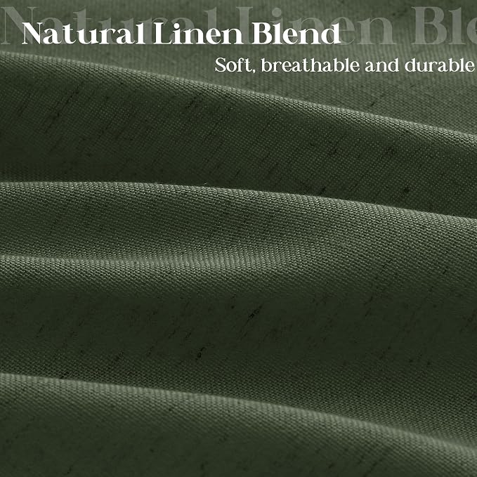 Olive Green Shower Curtain for Bathroom Water Repellent 72x75 Inch | Linen Textured, Boho Farmhouse Vintage Rustic Country, Shower Curtains, Fabric Drapes, with Hooks Sets, 75 Inches Long
