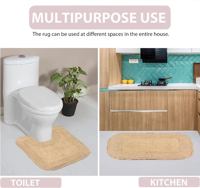 Home Weavers Radiant Collection 100% Cotton Bathroom Rugs Set, Washable Rug, Soft Cotton Extra Soft and Absorbent Bath Rug, Kitchen Mat, Bath Mat Set, Bath Floor Mat Non Slip, 21"x54" Runner, Linen