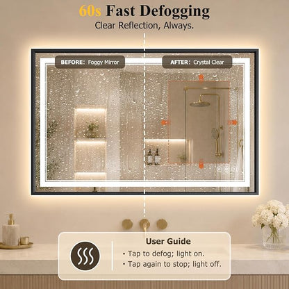 30"x40" LED Bathroom Mirror with Lights, Backlit + Front Lit, Anti-Fog | Lighted Bathroom Mirror with One-Piece Aluminum Alloy Frame, HD Shatterproof Tempered Glass, Dimmable, Memory Function