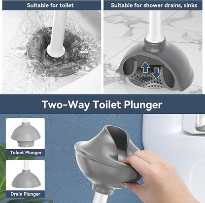TRENTI Toilet Plunger with Holder, Plunger with Holder for 5.3-inch Toilet Drain, Plungers for Bathroom with Holder, Toilet Plunger Heavy Duty (1, White)