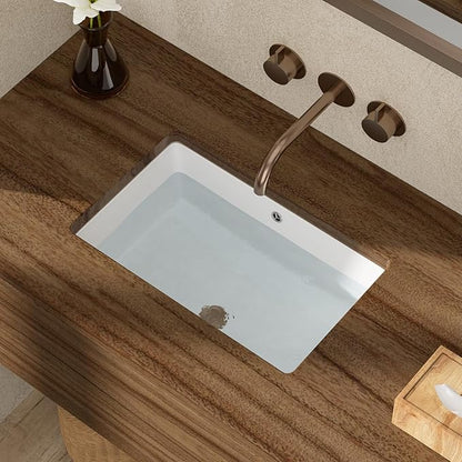 Undermout Bathroom Sink 21" x 13" Bathroom Vanity Sinks Undermount Rectangle White Ceramic Vanity Vessel Sinks with Overflow