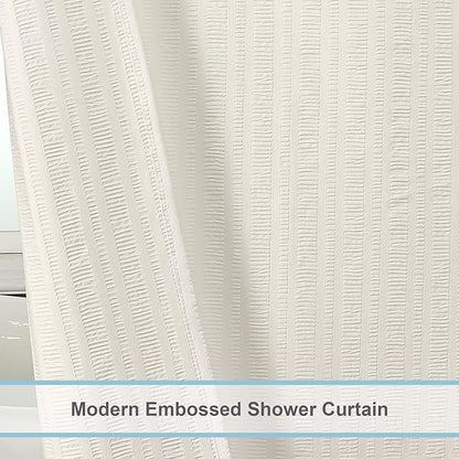 Aiyufeng Extra Long Cream Shower Curtain 72 x 84 inches Long, 3D Embossed Textured Fabric Shower Curtain for Bathroom, Water Repellent, Machine Washable