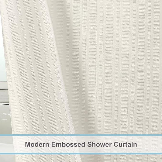 Aiyufeng Extra Long Cream Shower Curtain 72 x 84 inches Long, 3D Embossed Textured Fabric Shower Curtain for Bathroom, Water Repellent, Machine Washable