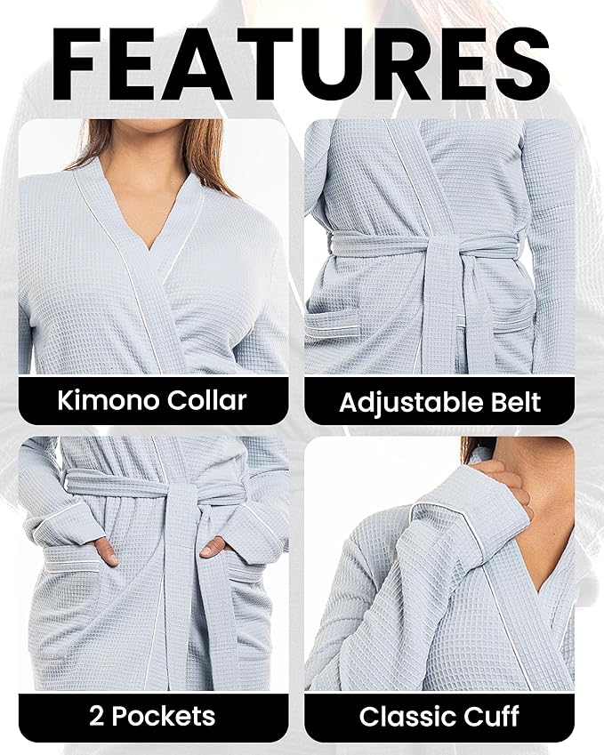 NY Threads Women's Robe Soft Knit Waffle Bathrobe Lightweight Knee-Length Loungewear