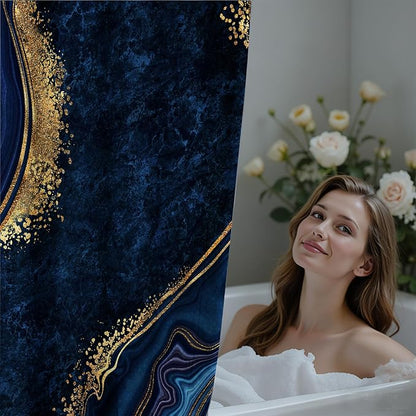 120GSM Marble Blue Waterproof Shower Curtain Set with 12PCS Hooks,Modern Abstract Bathroom Shower Curtains, Minimalist Watercolor Bathroom Décor,Washable Fabric Shower Curtain, 72 x 72 Inch (Marble)
