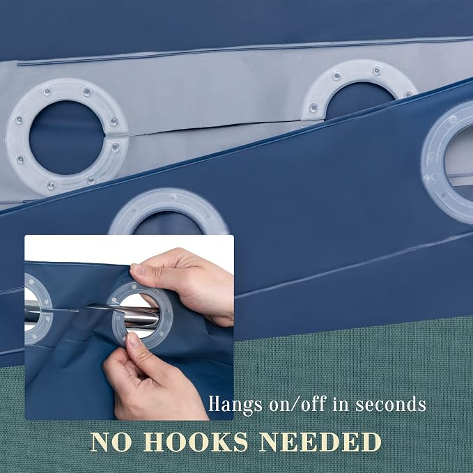 No Hook PEVA Shower Curtain or Liner, Standard Size 71x74, Navy Blue | 8G Heavy Duty, Blue Bathroom Shower Curtain, No Hooks Required, Waterproof Plastic & PVC Free