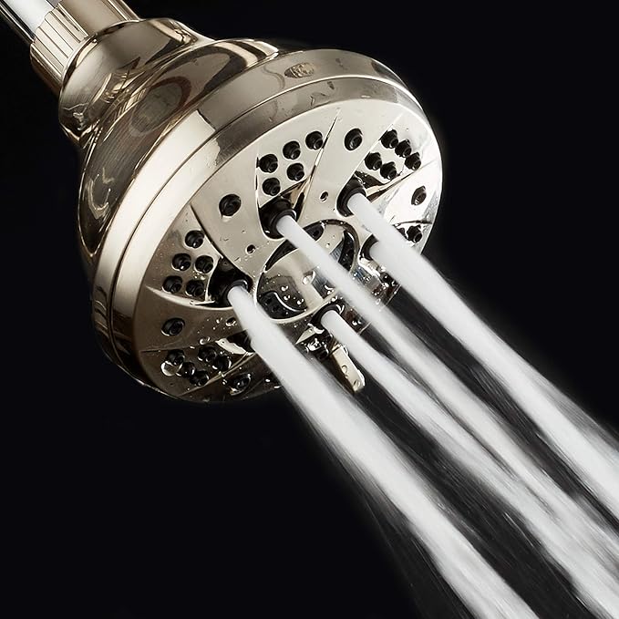 AquaDance BRUSHED NICKEL High Pressure 6-Setting Spiral Shower Head – Angle Adjustable, Anti-Clog Showerhead Jets, Tool-Free Installation - USA Standard Certified - Top U.S. Brand
