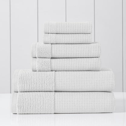 Modern Threads Waffle-Rib 6-Piece Towel Set – Premium Cotton Bath Towels, Ultra-Absorbent & Soft, Elegant Waffle Texture for Bathroom & Spa, White