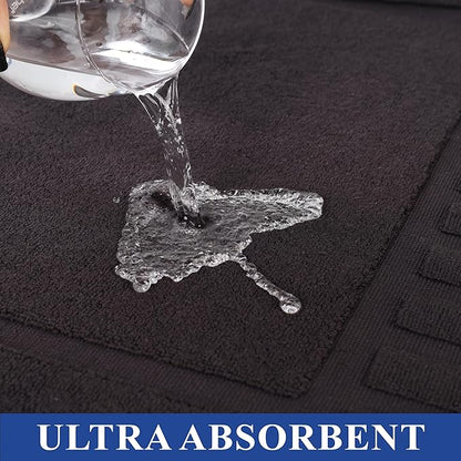 Superior 100% Cotton Bathmat Set, Bath Mats, Bathroom Decor, Shower, Bathtub Essentials, Home Accessories, Washable Rug, No Backing, Heavyweight, Leo Collection, Set of 2, 22" x 35", Black