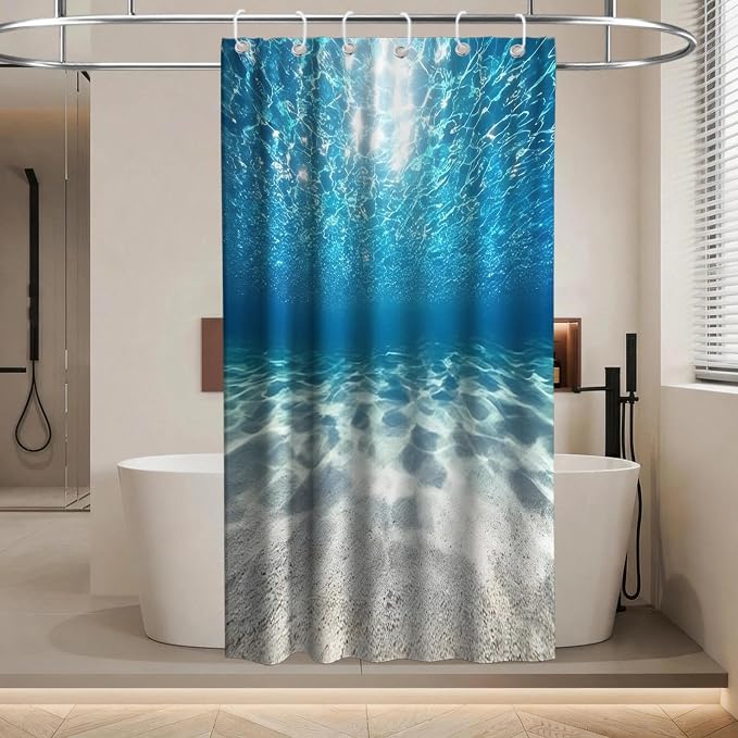 Luxury Summer Ocean Shower Curtain Modern Tropical Nautical Aesthetic Funky | Nature Shower Curtains for Bathroom, Waterproof Bath Curtain with Hooks Machine Washable Bathtub Curtains 36x72 Inch Blue