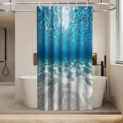 Luxury Summer Ocean Shower Curtain Modern Tropical Nautical Aesthetic Funky | Nature Shower Curtains for Bathroom, Waterproof Bath Curtain with Hooks Machine Washable Bathtub Curtains 36x72 Inch Blue