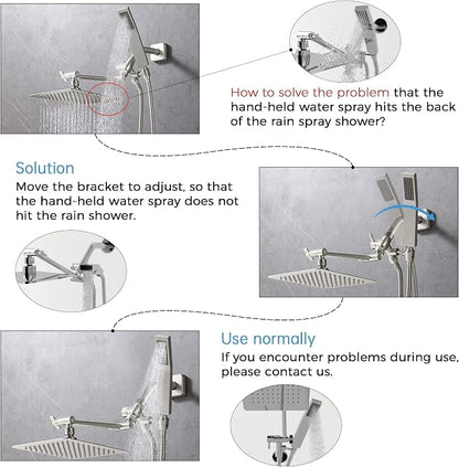 G-Promise All Metal 10" Dual Square Shower Head Combo | Rain Shower Head | Handheld Shower Wand | Adjustable | 3-Way Diverter | 71" Extra Long Hose - A Bathroom Upgrade(Brushed Nickel) | Built to Last, Easy Install, Adjustable Height & Angle for All He...