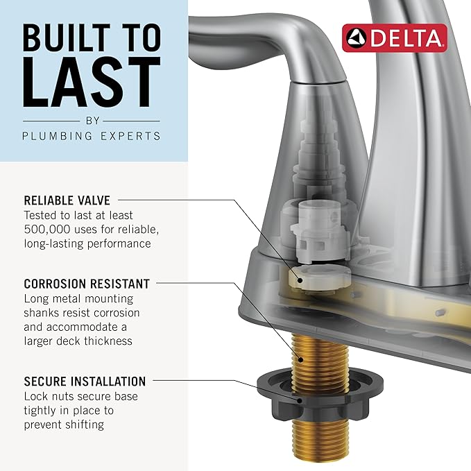Delta Albion Centerset Matte Black/Brushed Gold Bathroom Faucet, 4 Inch 3 Hole Bathroom Sink Faucet for Vanity, Metal Push-Pop Drain Assembly, Matte Black/Champagne Bronze 25855LF-GZ