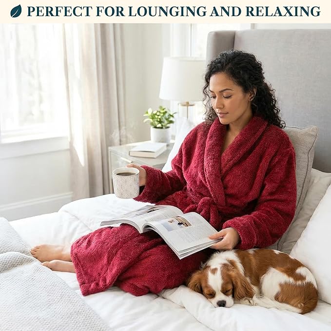 PAVILIA Premium Womens Plush Soft Robe Fluffy, Warm, Fleece Sherpa Shaggy Bathrobe
