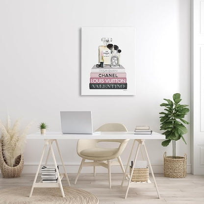 Stupell Industries 'Cosmetics on Pink Books'| Canvas Art | Stupell Industries | 30 x 40 Inches, Easy to Hang and Sturdy, Made in USA, by Amanda Greenwood