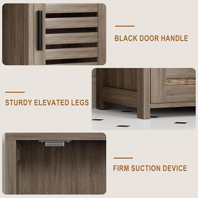 VECELO Tall Bathroom Cabinet with 2 Doors, 67" H Narrow Storage Unit with Adjustable Shelves for Small Spaces, Living Room, Entryway Corners, Greige