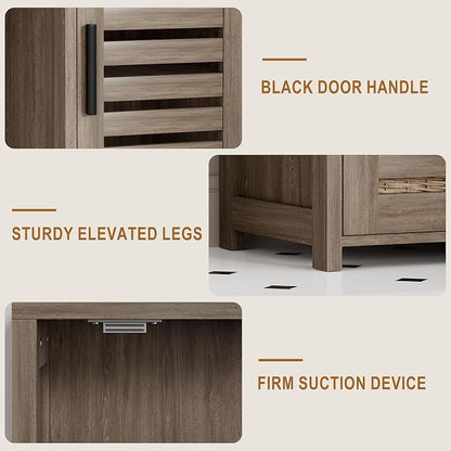 VECELO Tall Bathroom Cabinet with 2 Doors, 67" H Narrow Storage Unit with Adjustable Shelves for Small Spaces, Living Room, Entryway Corners, Greige