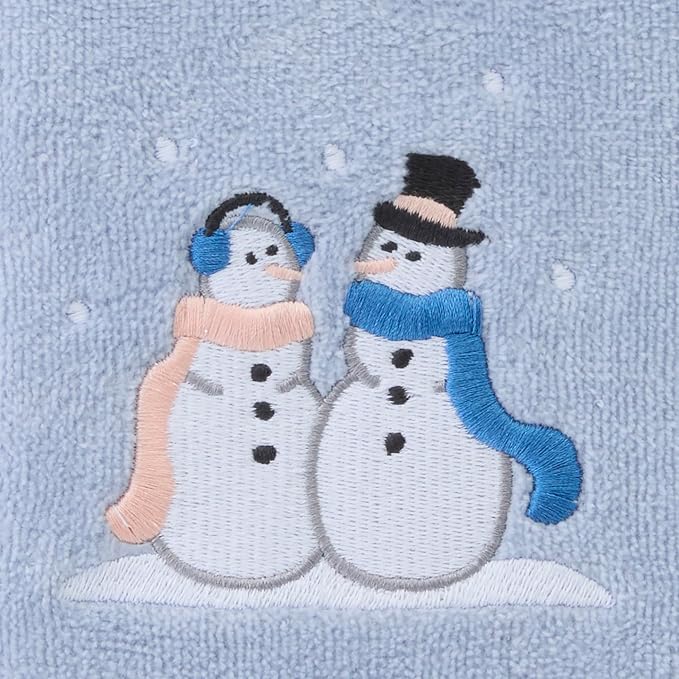 SKL Home Christmas/Winter Glitz Snow Couple Hand Towel Set-2pc, Light Blue | 100% Cotton. Soft, decorative velour with embroidery. For use in the bathroom, kitchen or bar & holiday gifting.