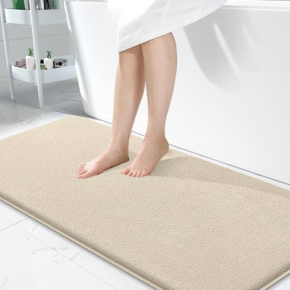OLANLY Memory Foam Bathroom Runner Rug 47x24, Absorbent Long Bath Mat, Sand | Soft Quick Dry Bath Rugs, Non-Slip Carpet, Machine Washable Mat for Bathroom Floor, Tub and Shower, Home Decor Accessories
