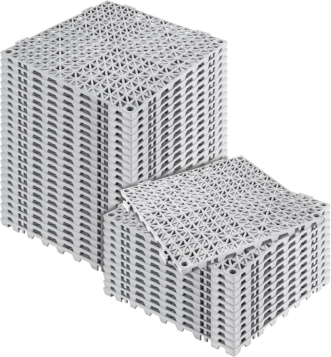 Modular Interlocking Cushion 36 Pack 11.8" x 11.8" Rubber Floor Tiles Non-Slip Splicing Drainage Mats for Deck, Gray