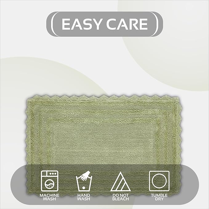 Better Trends Lilly Crochet 24x40 Reversible Bath Rugs and Bath mats for Bathroom, Luxurious 100% Cotton Bath Rug & Water Absorbent Bathroom Mat - Sage Green Bath Matt