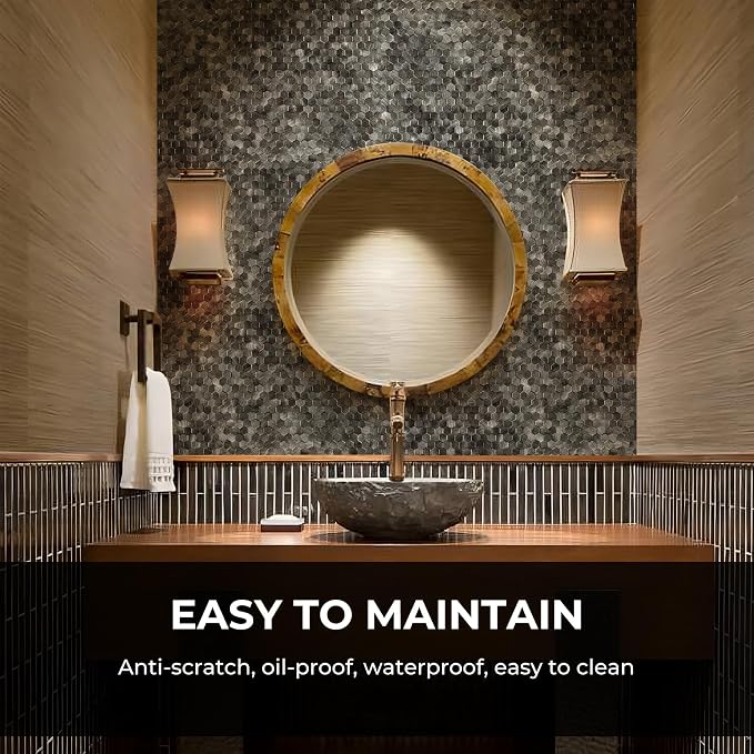 STICKGOO Peel and Stick Backsplash Tiles, Stick on Mosaic Self Adhesive Tiles, 3D Hexagon Backsplash for Kitchen Bathroom Fireplace Vanity (8PCS, Gunmetal Gray)