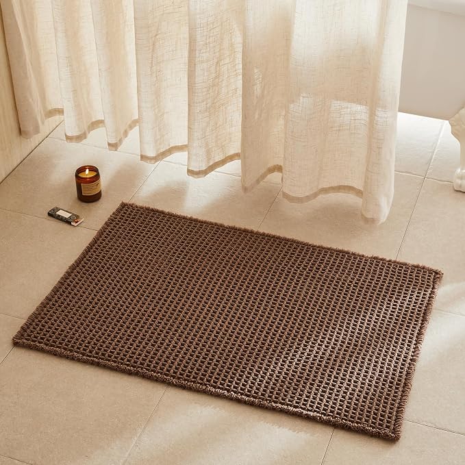 TYUU Waffle Bath Mat, Boho Bathroom Rugs Non Slip, 36x24 Mocha | Super Absorbent Quick Dry Bath Rug, Non-Slip Backing, Soft Waffle Washable Farmhouse Bathroom Mats, Tub, Shower & Home Decor