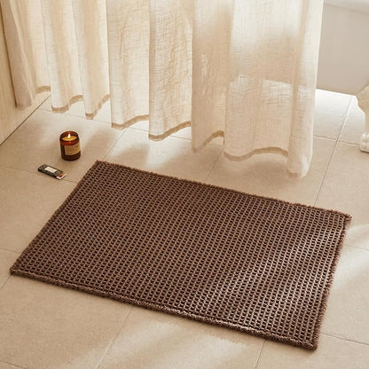 TYUU Waffle Bath Mat, Boho Bathroom Rugs Non Slip, 36x24 Mocha | Super Absorbent Quick Dry Bath Rug, Non-Slip Backing, Soft Waffle Washable Farmhouse Bathroom Mats, Tub, Shower & Home Decor