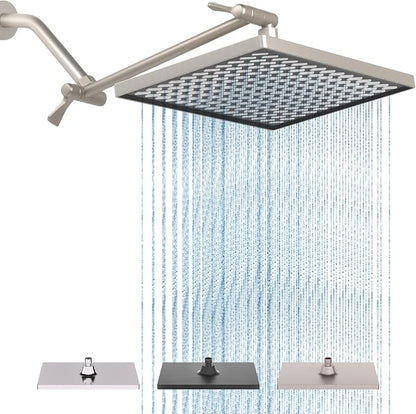 Cobbe Rainfall Shower Head for Bathroom, 11.8 Inch Large Rectangular with Adjustable Stainless Steel 11 Inch Extension Arm - Premium Quality Luxury Experience, No Tools Installation, Brushed Nickel