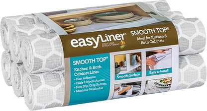 Smooth Top EasyLiner for Cabinets & Drawers - Easy to Install & Cut to Fit - Shelf Paper & Drawer Liner Non Adhesive - Non Slip Shelf Liner - 12in. x 10ft. - 6 Roll Project Pack- Gray Subtle