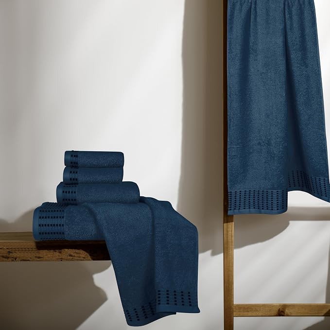 Ultra Soft 6 Pack Cotton Towel Set, Contains 2 Bath Towels 28x55 inch, 2 Hand Towels 16x24 inch & 2 Wash Cloths 12x12 inch, Ideal Everyday use, Compact & Lightweight - Mineral Blue