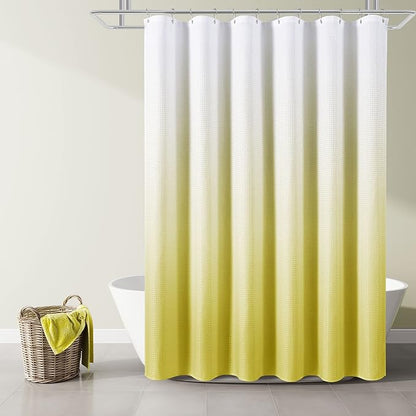 Shower Curtain 72 inches Long for Bathroom 1 Panel Lemon Yellow | 6FT, Ombre Waffle, Shower Curtains with Hook, Water Repellent, Boho Farmhouse, Simple Modern Bath Decor, 72x72