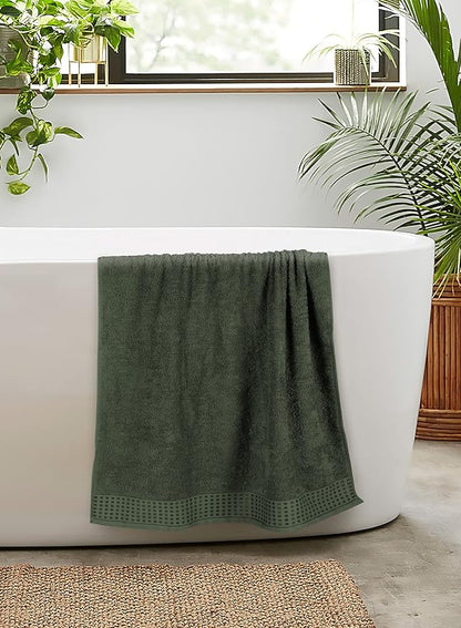 GLAMBURG 100% Cotton 2 Pack Oversized Bath Towel Set 28x55 Inches, Ultra Soft Highly Absorbant Compact Quickdry & Lightweight Large Bath Towels, Ideal for Gym Travel Camp Pool - Olive Green