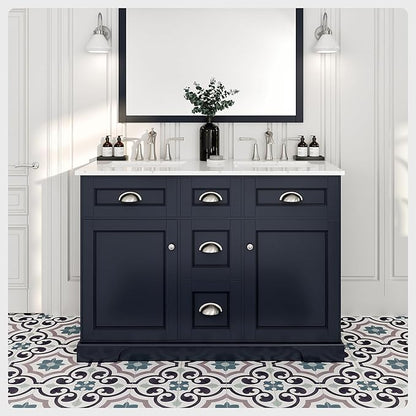 Eviva Epic 48 in. Charcoal Gray Double Sink Bathroom Vanity with White Carrara Quartz Countertop