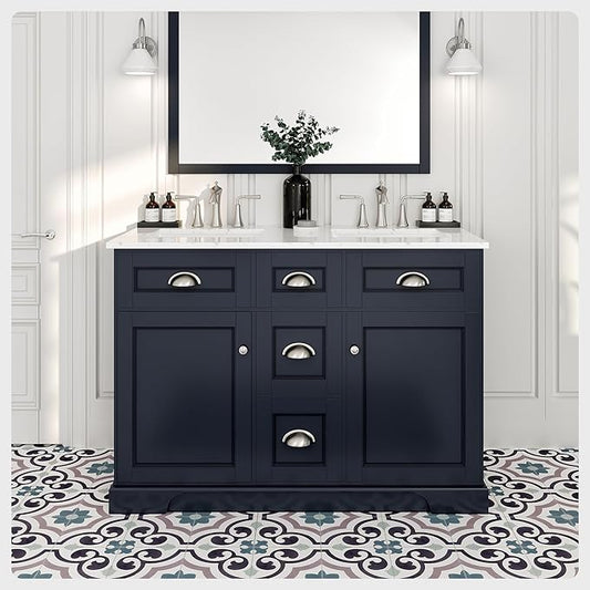 Eviva Epic 48 in. Charcoal Gray Double Sink Bathroom Vanity with White Carrara Quartz Countertop